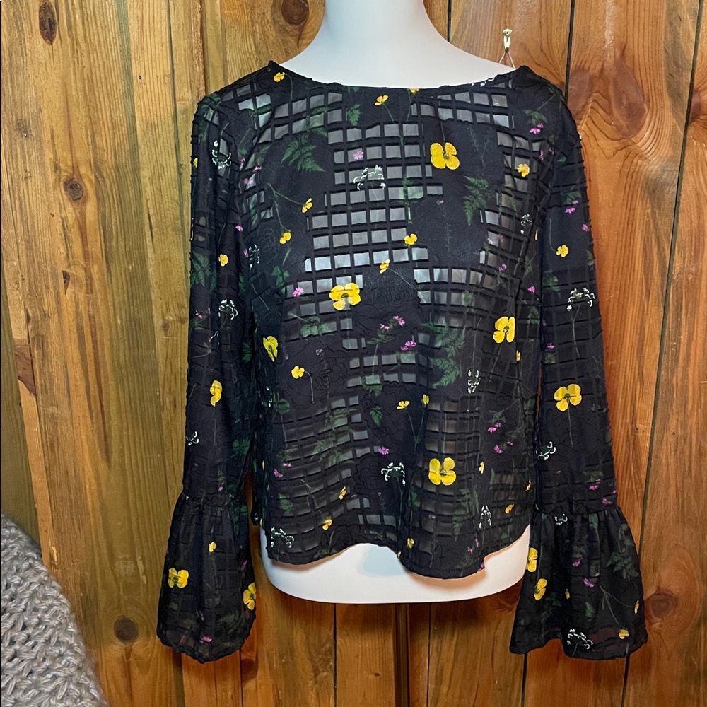 Dip Black Floral Mesh Top